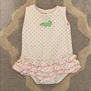 12M Polka Dot Alligator Onesie with Ruffle